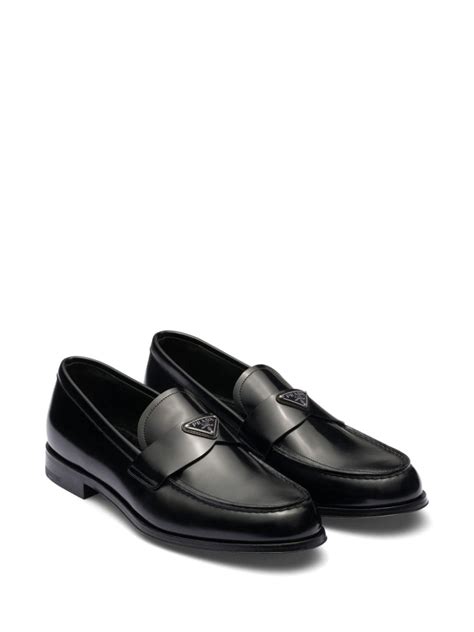 prada leather triangle logo loafers|prada bow detail loafers.